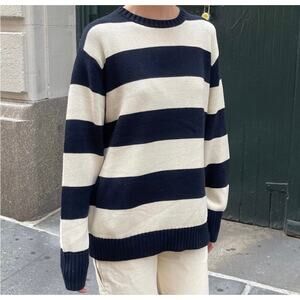 Brandy Melville Oversized Striped Brianna Sweater Navy Cream One Size XL